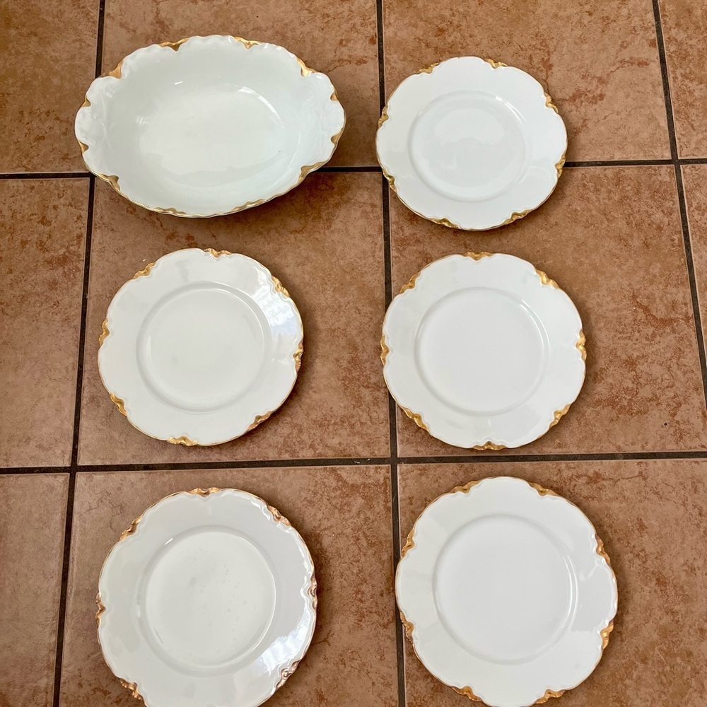 Hutschenreuther Selb Vintage Plates Ivory, Gold, Teal, Bavaria Of 6